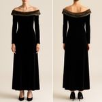 Onyx Nite Black Velvet Maxi Dress Faux Fur Trim Off Shoulder Long Sleeve 14 USA Photo 6