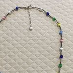 Sterling Silver VTG  Multicolor Cats Eye Station Beaded Choker Necklace Extension Photo 10