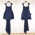 Anthropologie SACHIN + BABI Blaine Taffeta Square Neck Bow Train Mini Dress BHLDN Navy New 4 Photo 2