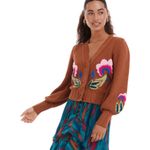 Allison New York NATALIA CARDIGAN front button knit floral size extra small NWOT Orange Photo 1