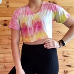 Hanes PRICED TO SELL!!! PINK/WHITE/YELLOW TIE DYE V-NECK SOFT STRETCHY SHORT SLEEVE CROP TOP Photo 0