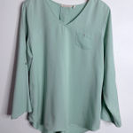 Soft Surroundings NWOT Tencel Tunic Roll Tab Sleeve Pleated Back Medium Mint Photo 0