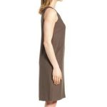 Eileen Fisher  Drapey Tencel Linen Scoop Neck Shift Dress Pockets Brown Small NEW Photo 1
