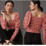 Anthropologie  Red Sweetheart Smock Bodice Pullover Puff Sleeve XS Photo 1