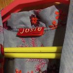 Josie Natori Blue Pinstripe Multi-Color Floral Embroidery Tie Waist 3/4 Kimono Slv Robe EUC XS Photo 8