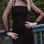 Women's Black Mock Neck Long Sleeve Polka Dot Cocktail Mini Dress Size Small Photo 2