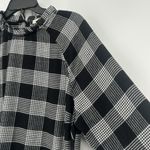 Loft  Plaid Pleated Ruffle Neck Blouse Black White Long Sleeve Size XL Photo 4
