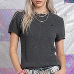 Hollister Dark Charcoal Gray Short Sleeve Knit Top Sweater S Y2K Rolled Collar Photo 0