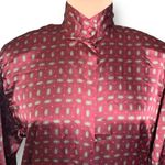 Vintage JH Collectibles Blouse Burgundy Print Satiny Pajama Style Long Sleeve Red Size M Photo 4