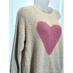 Cato  Distressed Cold Shoulder Knit Sweater Pink Heart Cream Medium Valentines Photo 1