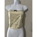 COMMENSE Cream Satin Cami Top Black Trim Open Tie Back Cropped Size M Size M Photo 3
