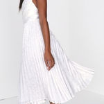 Lulus  Pleating Up White Satin Jacquard Pleated Midi Dress‎ size medium bridal Photo 0