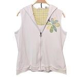 Weekend Clothesline White Hooded Sleeveless Floral Flower Patch Vest Sweater Green Size L Photo 0