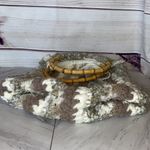 Handmade Crochet Knitting Circle Wooden Handle Purse Tote Brown Photo 4