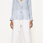 ZARA  Black Striped Ruffle Collar Shirt Small Photo 4