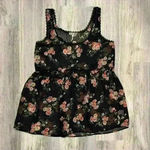 Kirra  PacSun Sheer Black Floral Lace Tank Top Sleeveless Babydoll Shirt Size M Photo 0