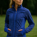 Lululemon Woman’s  Blue Run Jacket | Ruffle Zip Front | Plaid Paneling | Size 6 Photo 0