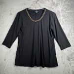Dennis Basso‎ Blouse Black Chain Neck Tunic Top Women M Gold Shimmer Minimalist Size M Photo 1