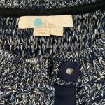 Boden Blue & White Marled Knit Snap Button Crew Neck Sweater Jacket Size Small Photo 2