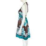 Vintage Y2K Brown Teal Floral Halter Satin Party Dress. XS. Girlhoodcore Fairy Photo 3