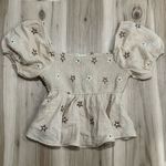 Thirty Thirty LA Tan Floral Embroidered Top Blouse Women’s Small Photo 0