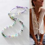 Free People  Bohemian Single Strand Crystal Chip Beaded Necklace Purple NWT Photo 0