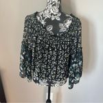 Free People  Boho Floral Ruffle Top Bell Sleeve Medium black yellow Photo 5
