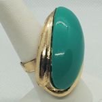 Vintage Retro Teal & Gold Colored Adjustable Ring Blue Photo 2