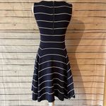 Alice + Olivia  Bolton Ottoman Pinstripe Flare Navy Blue & White Dress Size Small Photo 14