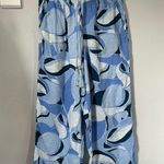 Rachel Zoe Wide leg elastic pull on linen blend trouser pants cropped beachy blue pattern Photo 0