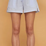 Carbon38 Blue and White Striped High Rise Paper Bag Lounge Shorts Sz Small NWT Photo 0