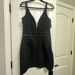 Sherri Hill Homecoming Black Deep V Neck Short Dress with Beading Photo 3