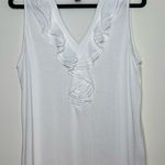 Worthington  | Petite White V-Neck Ruffle Front Sleeveless Top | PXL Photo 0