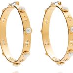 Tory Burch T-Pierced Logo Pearl Large Hoop Earrings Photo 0