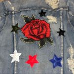 Signature 8 embellished denim jean jacket rose patch, bead peace rips and tears Blue Photo 9