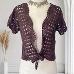 Carolyn Taylor Boho Cropped Crochet Dark Brown Short Front Tie Cardigan M Size M Photo 0