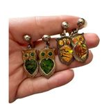 Vintage Owl Clip On Earrings Abalone Shell Yellow Set Photo 5