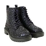 Tinstree Combat Boot Metallic Blue Printed Lug Sole 8 Eye Lace Up Boots Size 6 Black Photo 6