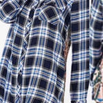 Tolani Collection Plaid Floral Paisley Tab Sleeve Button Down Tunic: Blue Photo 0