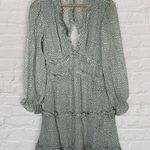 Floral Deep V Neck Ruffle Tiered Mini Dress Womens Green Long Sleeve Open Back Photo 0