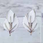 Vintage Clip On Earrings Large White & Gold Tone Photo 0