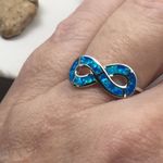 Infinity Opal Sterling Silver Ring Blue Size 8 Photo 2