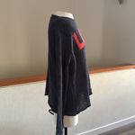 Wooden Ships  Charcoal blue Knit sweater with orange colored letters reading Love Photo 5