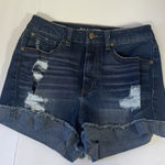 Blue Spice  High Waist Distressed Denim Shorts‎ Cuffed Raw Hem Size 7 Dark Wash Photo 0