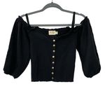 Nation Ltd  ily Smocked Black‎ Knit Top Size XS Open Shoulder Blouse Shirt Photo 1
