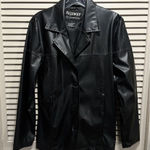 Highway Jeans Highway Black Faux Leather Jacket Button Up Lined Size Medium Lined‎ Pockets Photo 0