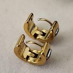 Gold with Pink Crystal Huggie Cuff Hoop Earrings Photo 4