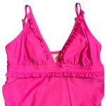 Isabel Maternity One Piece Swimsuit LARGE Pink Ruffle Plunge Padded Ruched Beach Photo 6