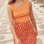 Madewell  Ruffle Wrap Midi Skirt Orange Floral Long Modest Size 4 AO371 Photo 0