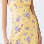 Forever 21  Dress Milkmaid Yellow Cream Floral Size Small Mini Tie Straps Shirred Photo 0